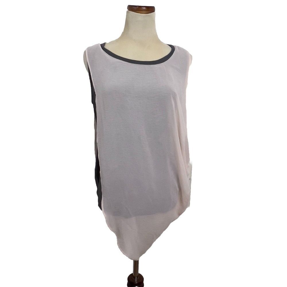 Everleigh Layered Tank Top Womens Medium Pink Grey Asymmetrical Sheer Draped